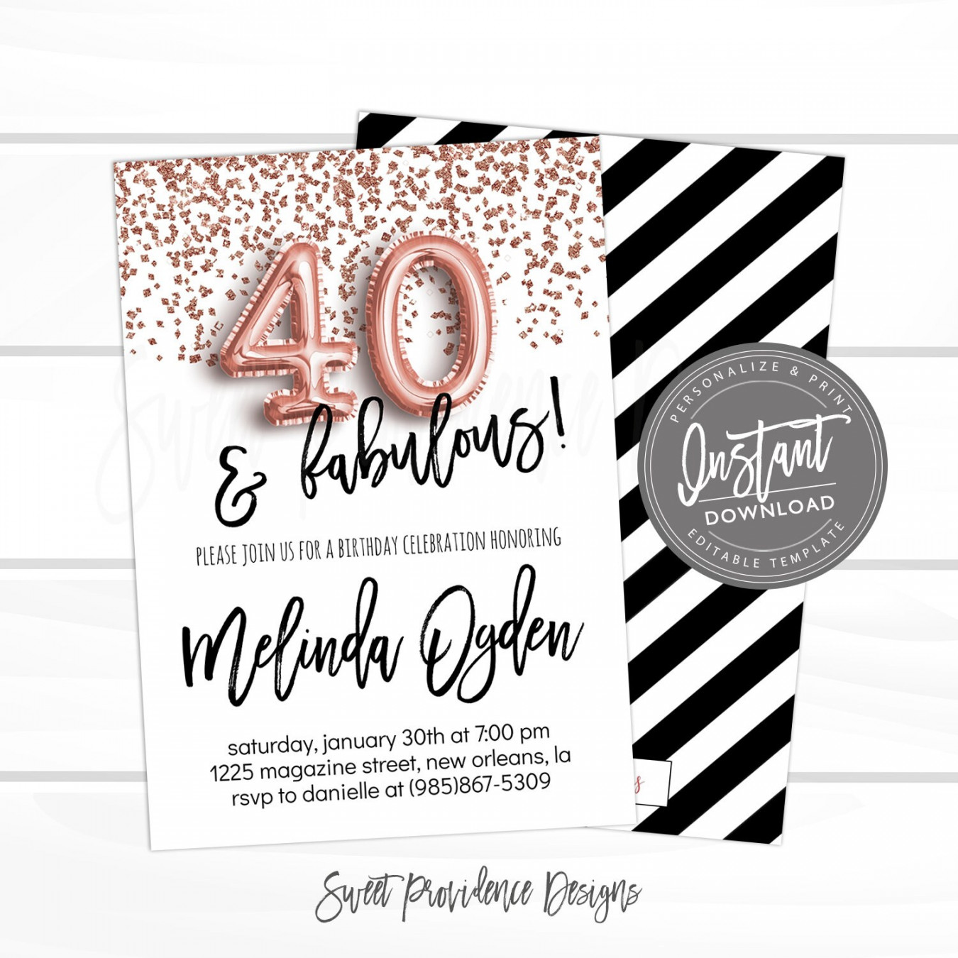 th Birthday Invitation Forty and Fabulous Editable th - Etsy