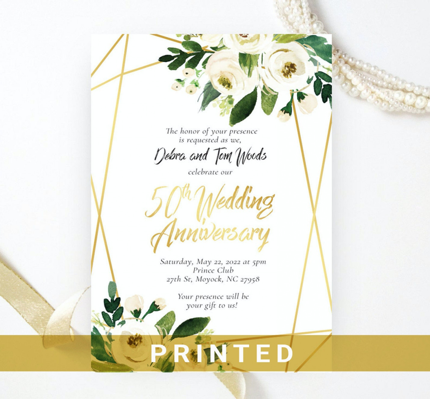 th wedding anniversary invitation cards printed Golden - Etsy