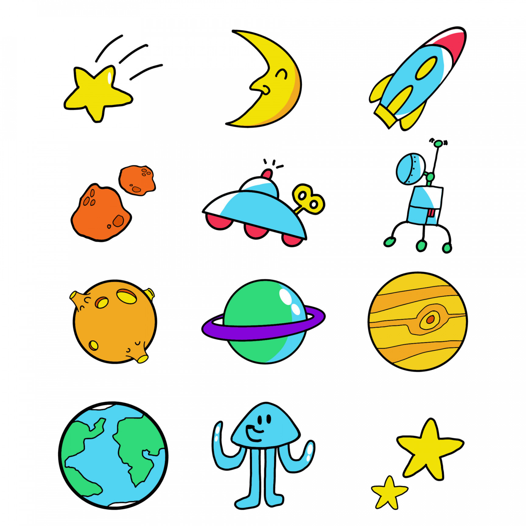 The Space icon drawing cartoon style bundle set  Vector