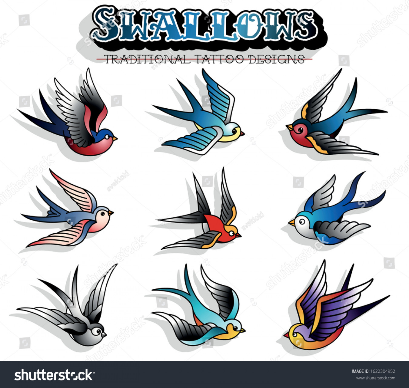 Traditional Tattoo Designs Flying Swallows Tattoo: Stock