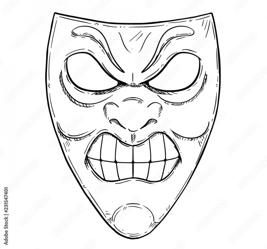 Vector artistic pen and ink drawing illustration of angry or