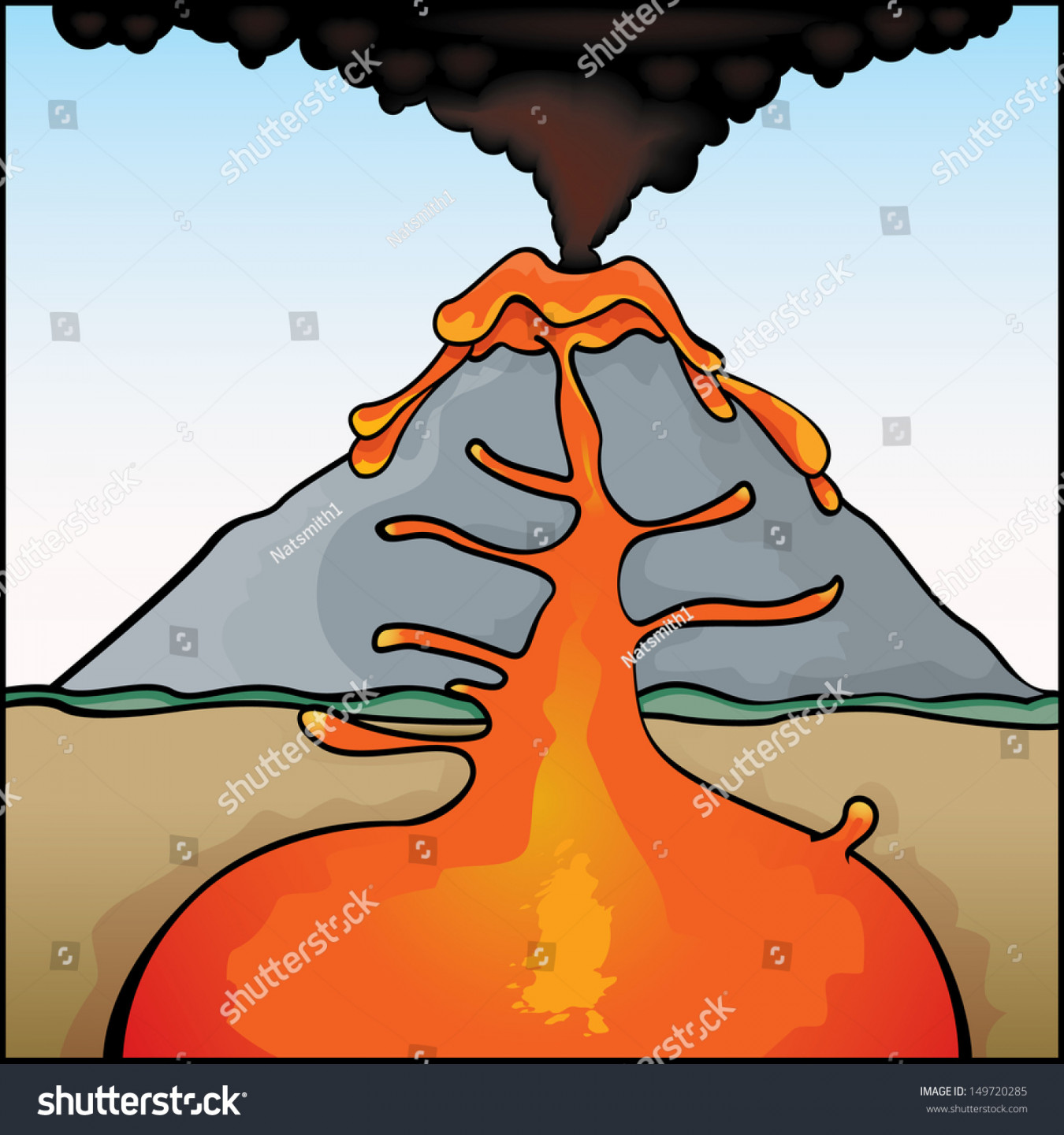 Vector Drawing Volcano Eruptingvolcano Easy Edit: Stock