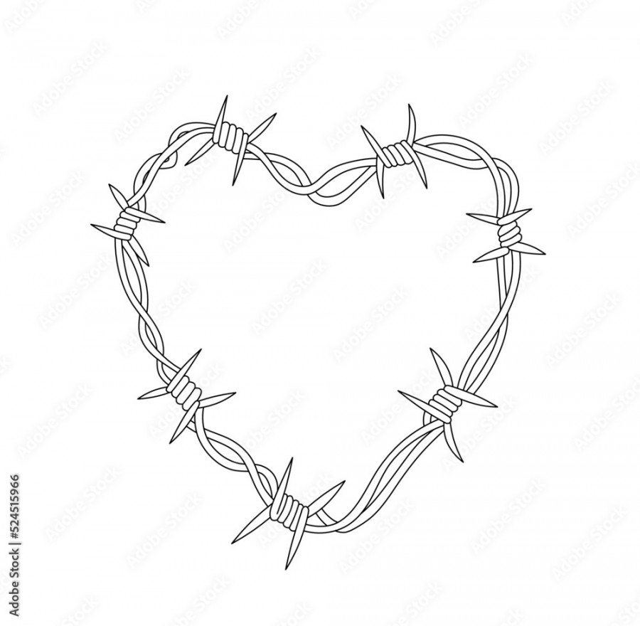 Vector isolated barbed wire in the shape of a heart or heart made