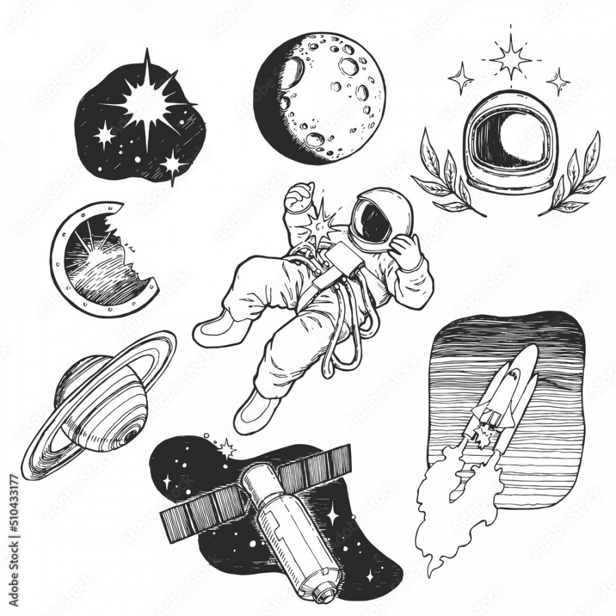 Vector set of hand drawn illustrations on space theme