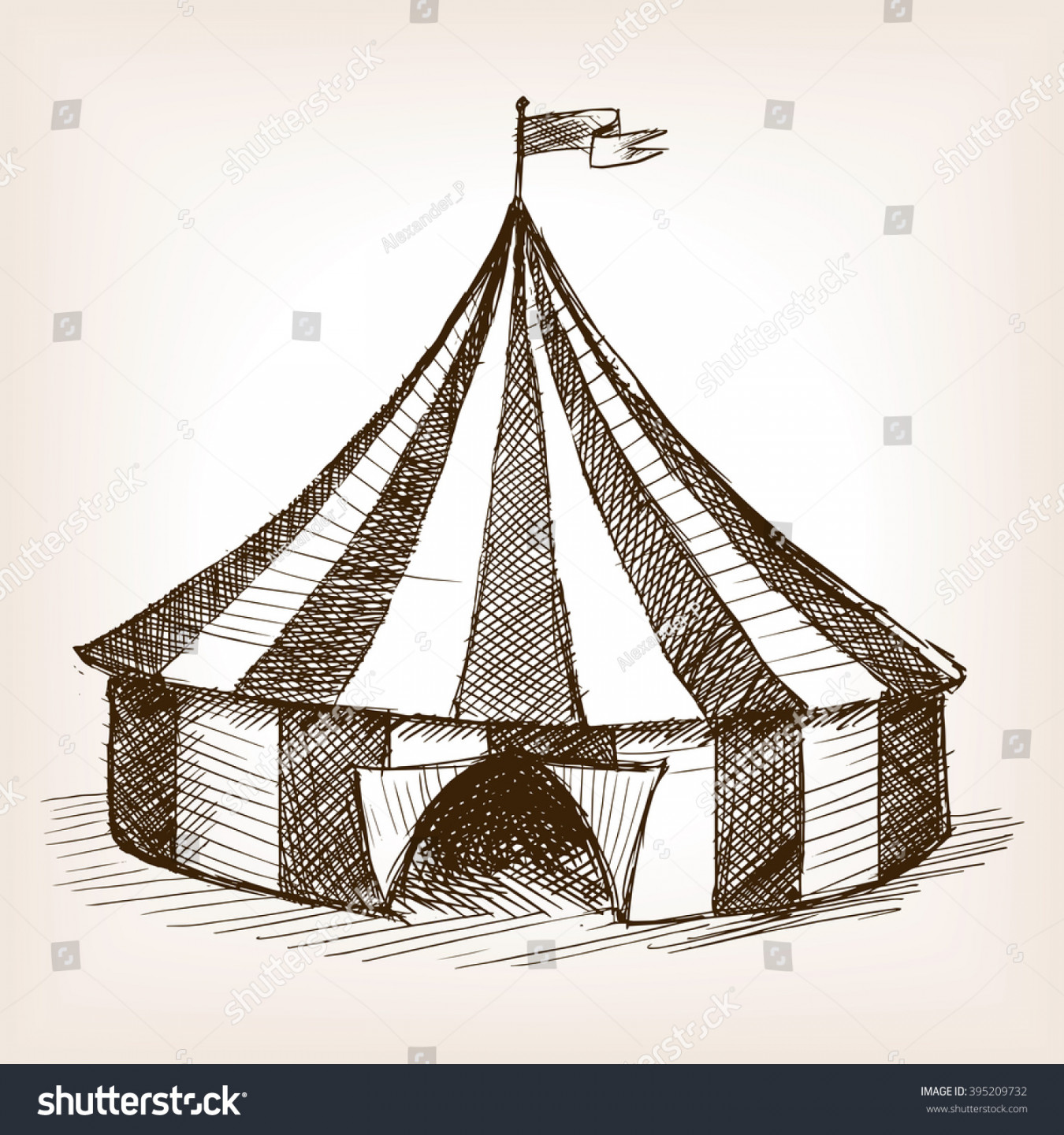 Vintage Circus Tent Vehicle Sketch Style: Stock-Vektorgrafik