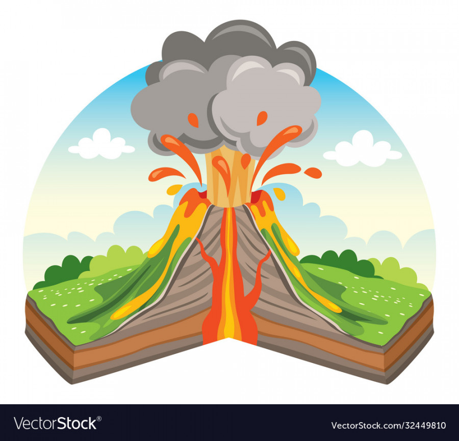 Volcano eruption and lava drawing Royalty Free Vector Image