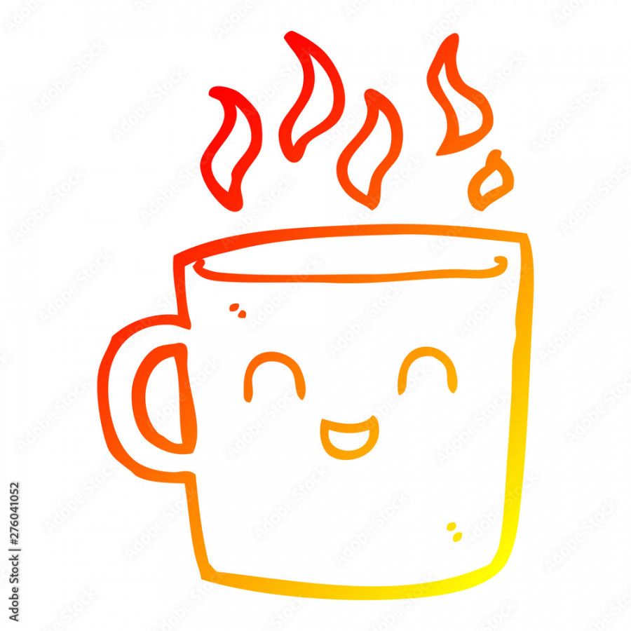 warm gradient line drawing cute coffee cup cartoon Stock