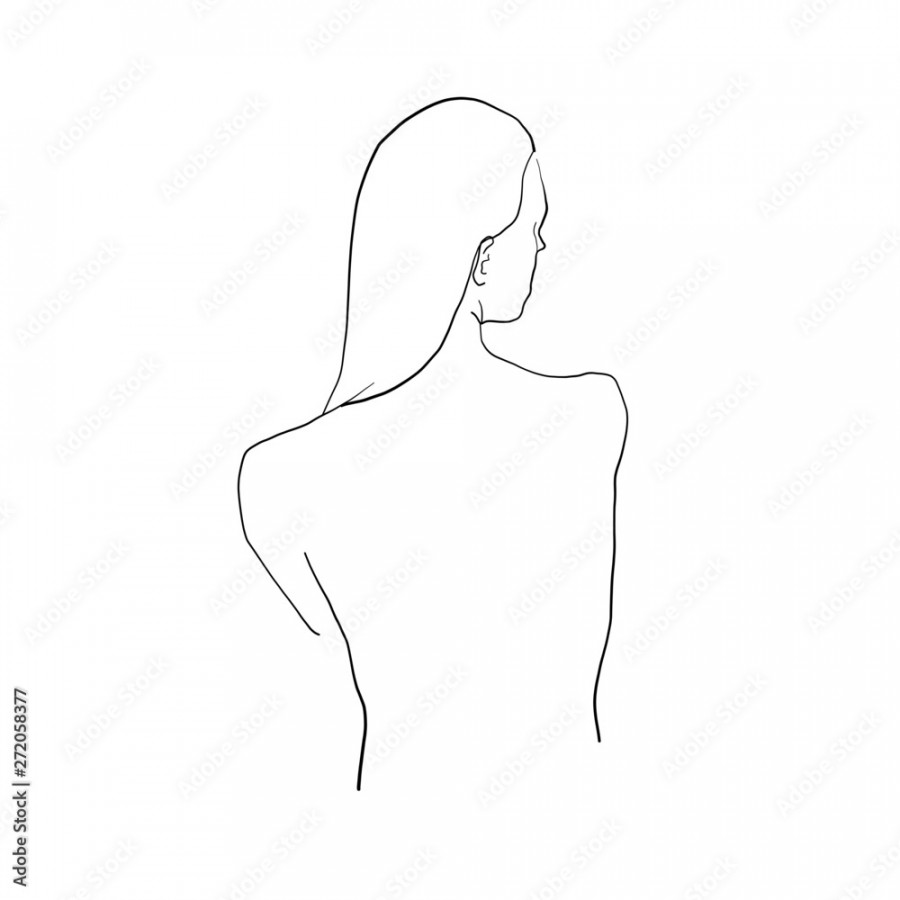 woman silhouette illustration, black and white drawing minimal