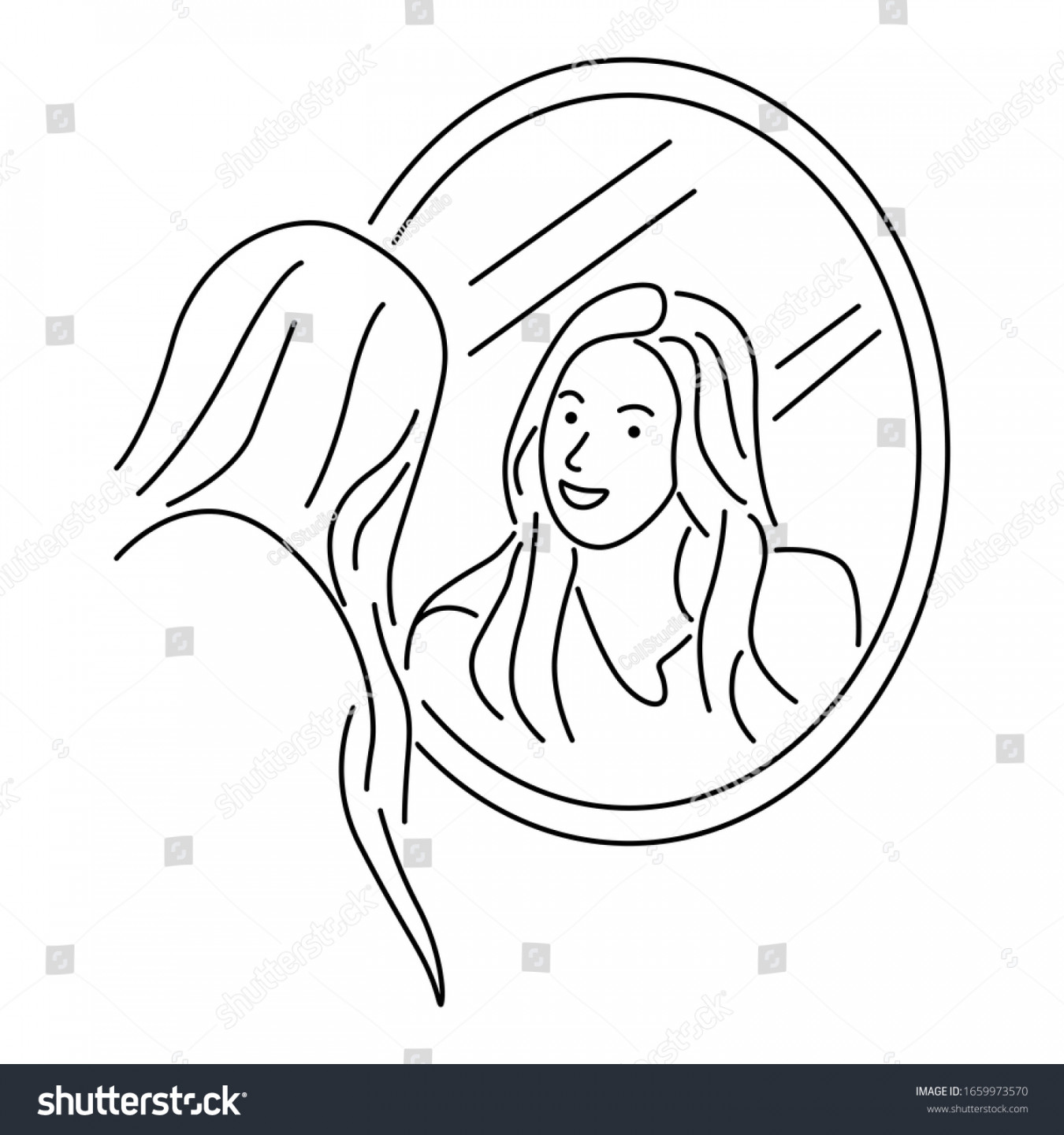 Young Longhaired Woman Standing Front Mirror Stock Vector (Royalty