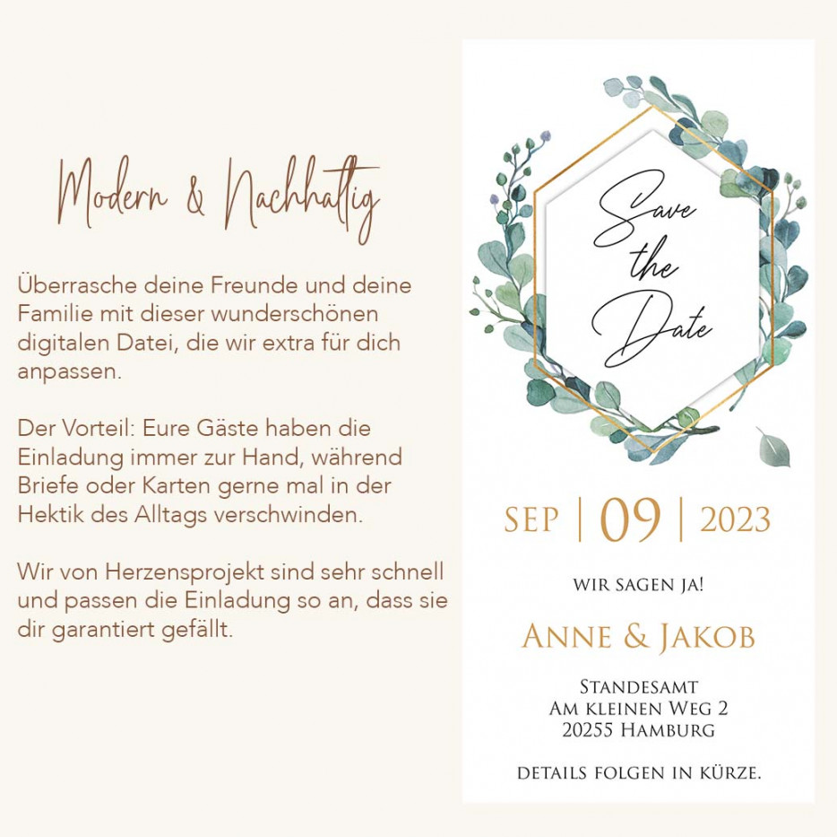 Zauberhaft designte Save the Date Karten - modern, nachhaltig