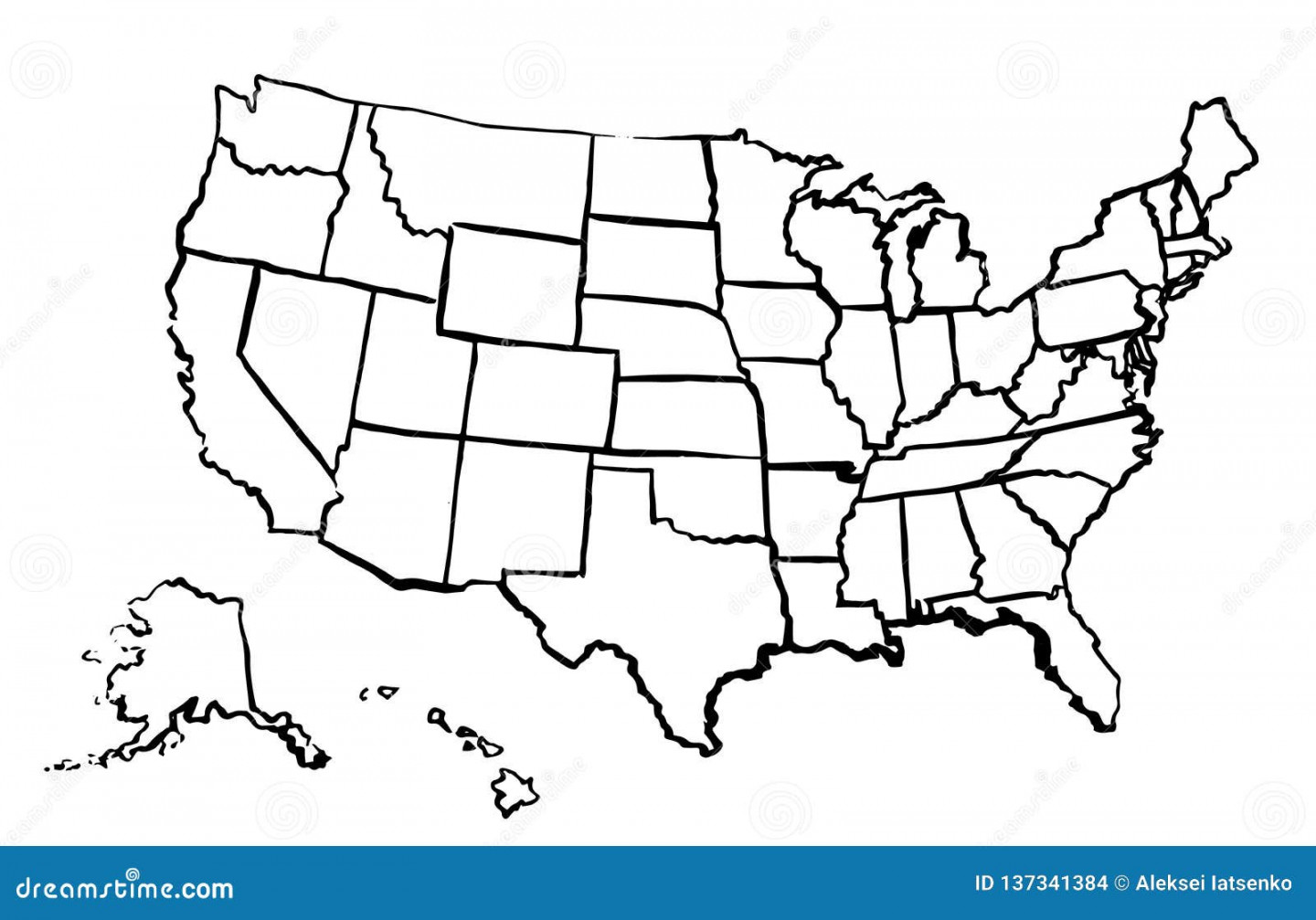 Zeichnender Art Map of United States Von Amerika Linear Vektor