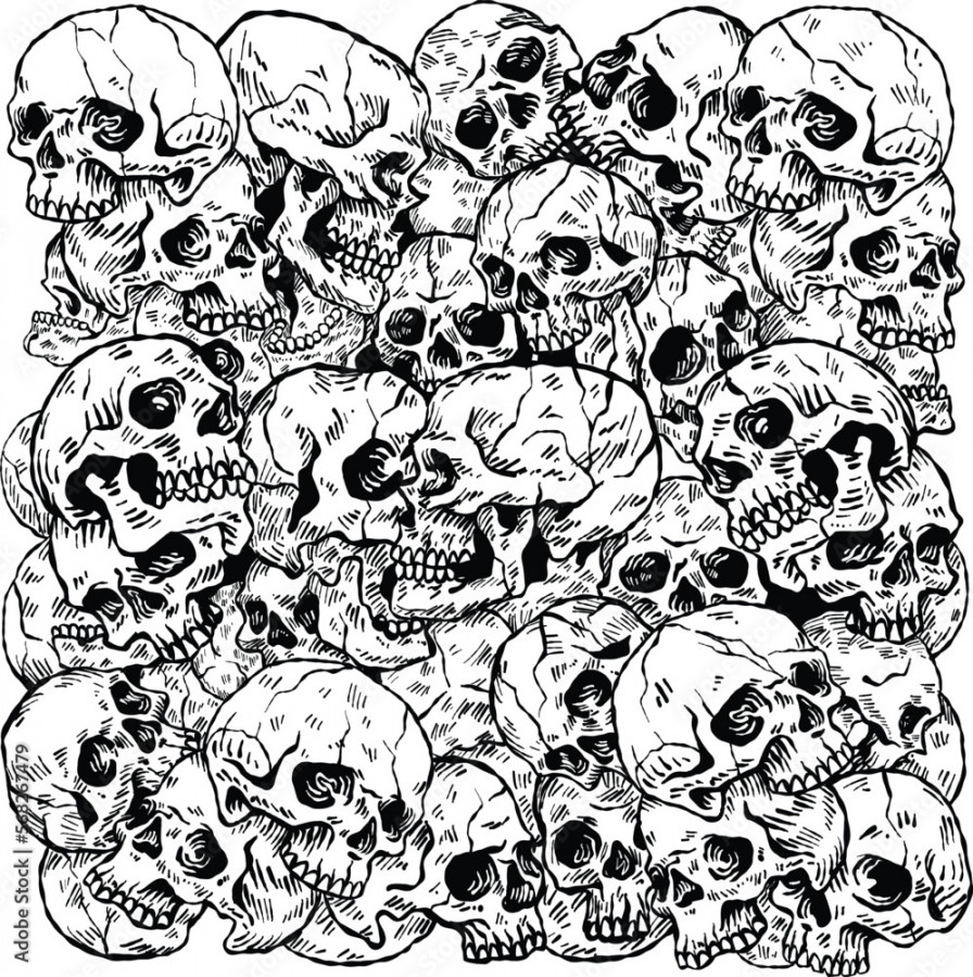 A pile of skulls human skulls with many shaped background tattoo