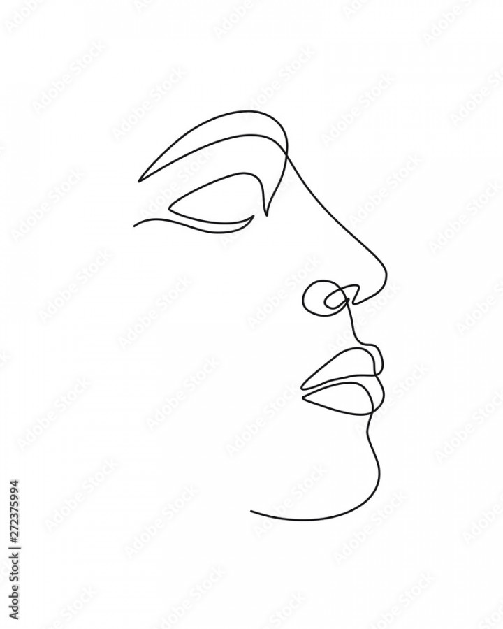 abstract face continuous line drawing. Simple line art