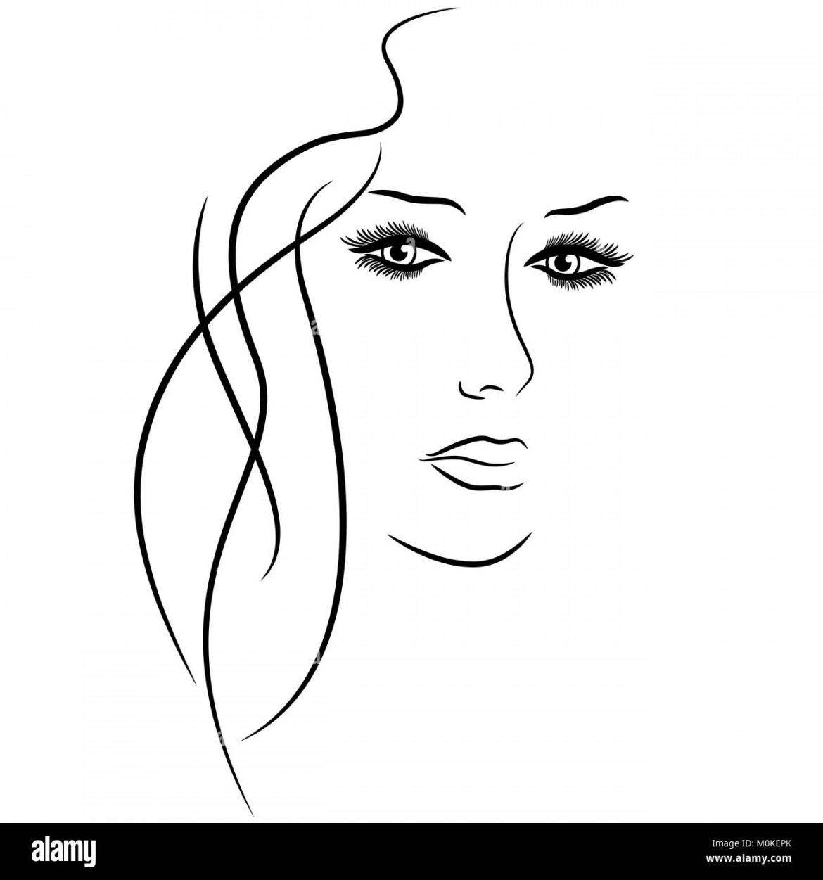 Abstract female face with detailed eyes, hand drawing vector