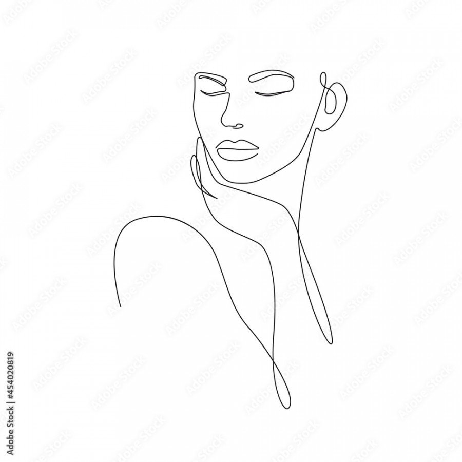 Abstract Line Art Woman Face. Woman Head One Line Drawing