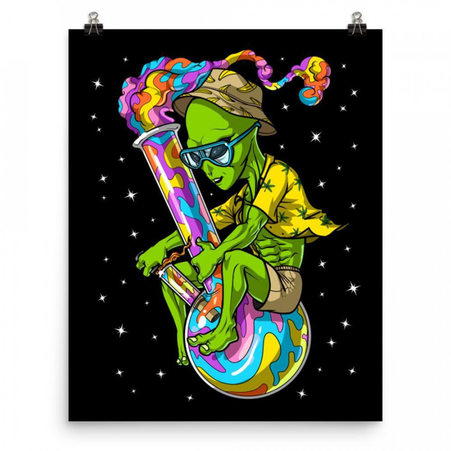 Alien Stoner Weed Bong Trippy Psychedelic Art Print - Psychonautica