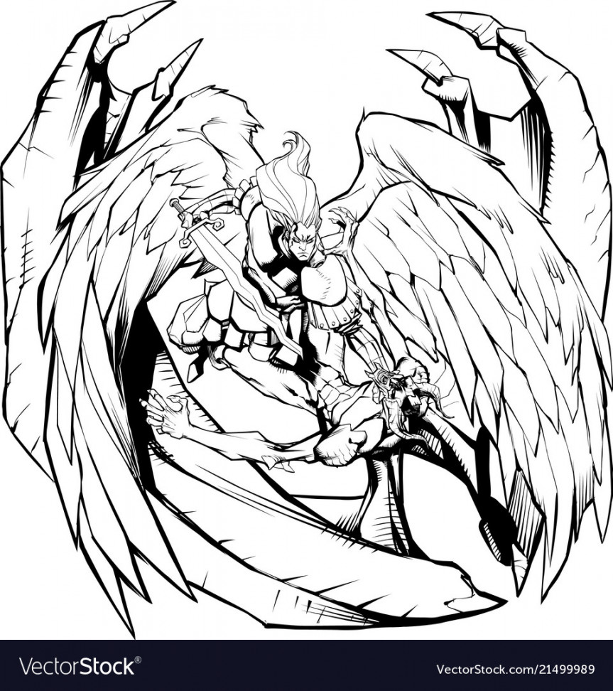 Angel versus devil line art Royalty Free Vector Image