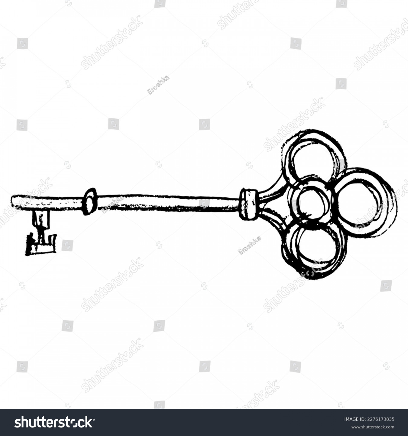 Antique Skeleton Key Hand Drawn Linear Stock Vector (Royalty Free