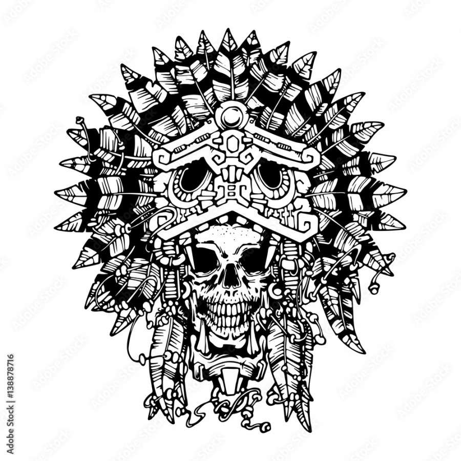 Aztec warrior tattoo. Skull