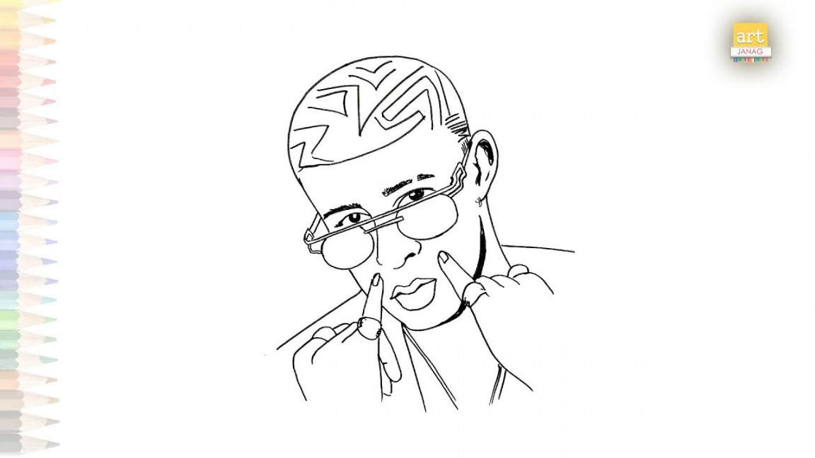 Bad Bunny face drawing video  Puerto Rican rapper drawing  How to draw  Bad Bunny step by step