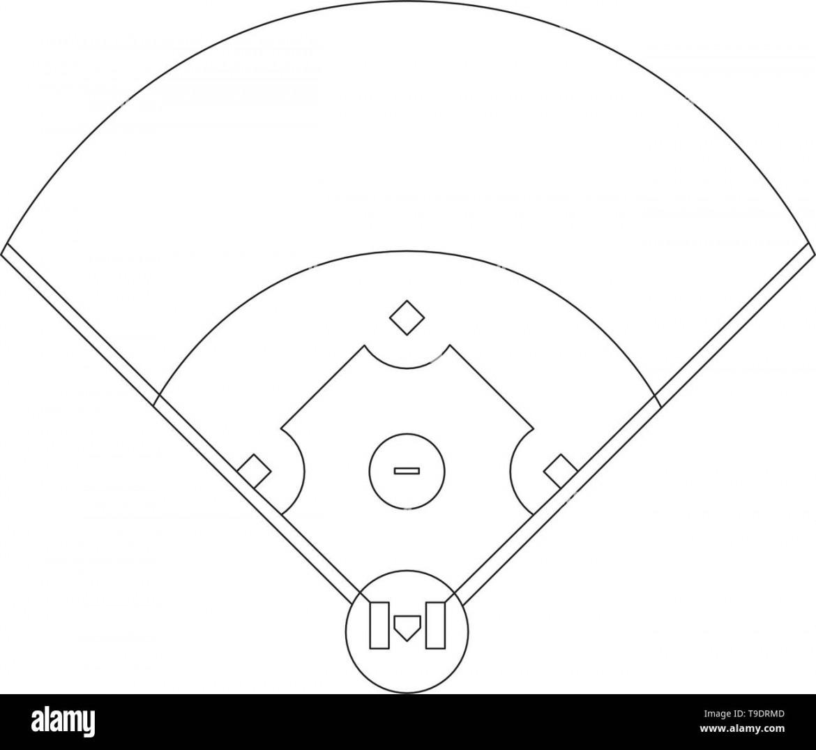 Baseball field overview line drawing vector in black and white