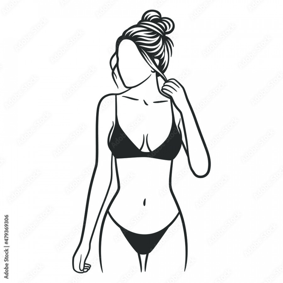 Beautiful girl in bikini black and white drawing Stock