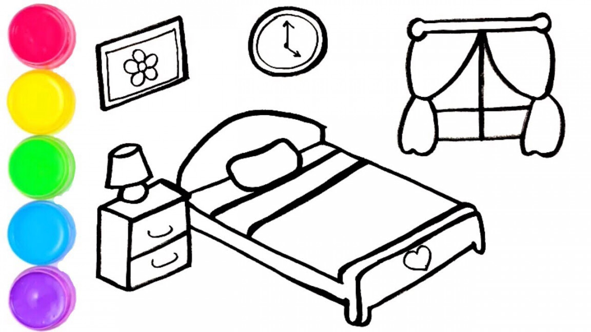 Bedroom drawing for kids. How to draw bedroom easy steps. Draw bedroom easy  with colours. Easy draw.