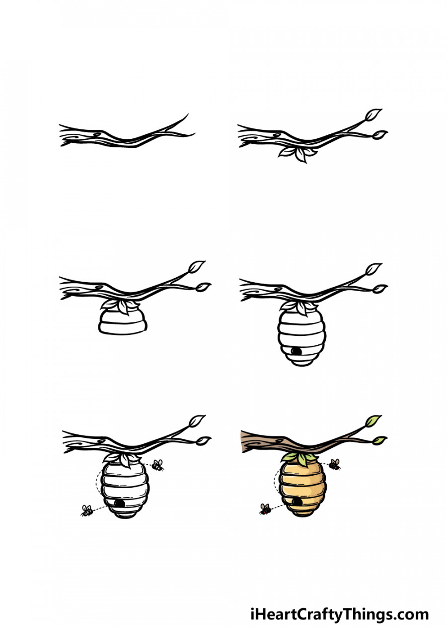 Beehive Drawing - How To Draw A Beehive Step By Step