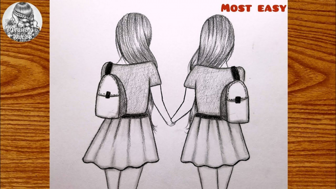 Best friends❤Pencil Sketch TutorialHow to draw two friends Holding  HandsEasy Bff drawing