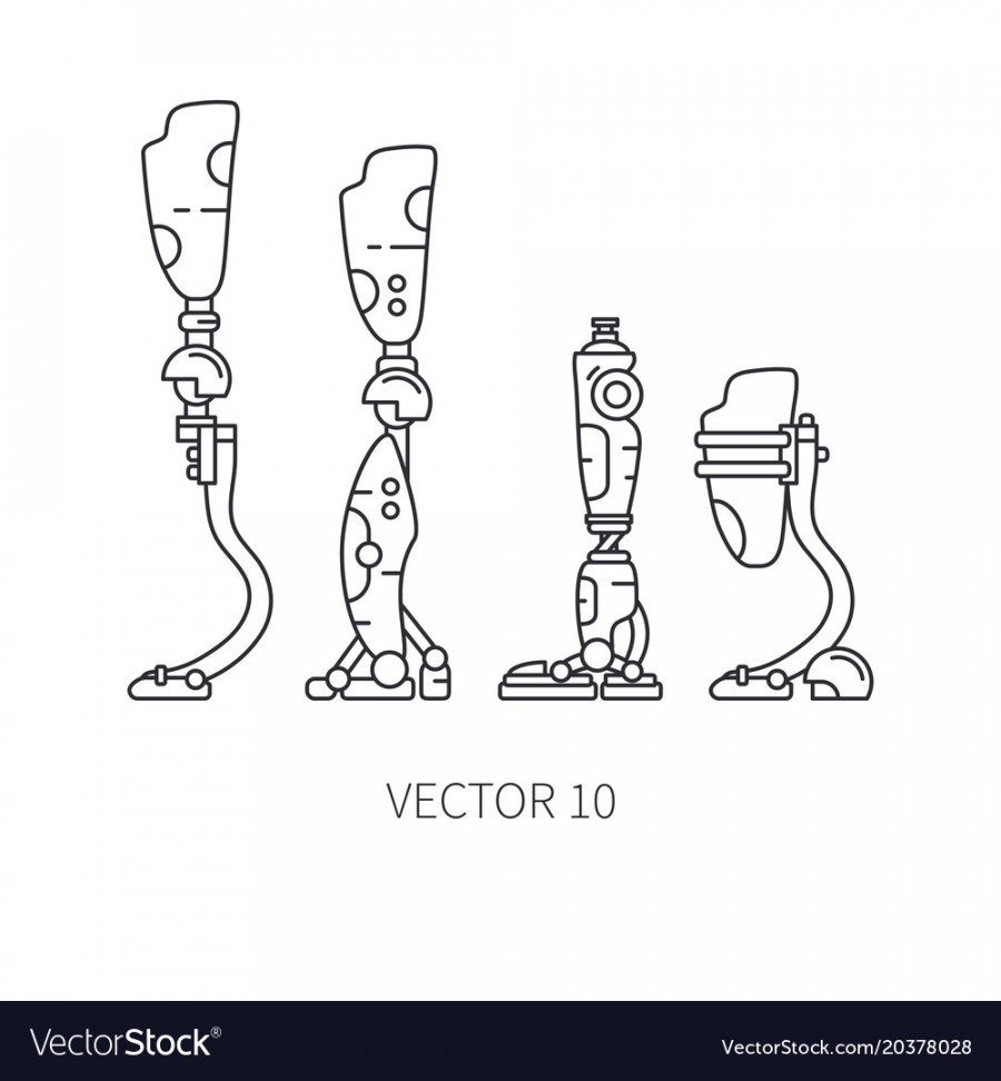 Bionic robot leg prosthesis line icon set Vector Image