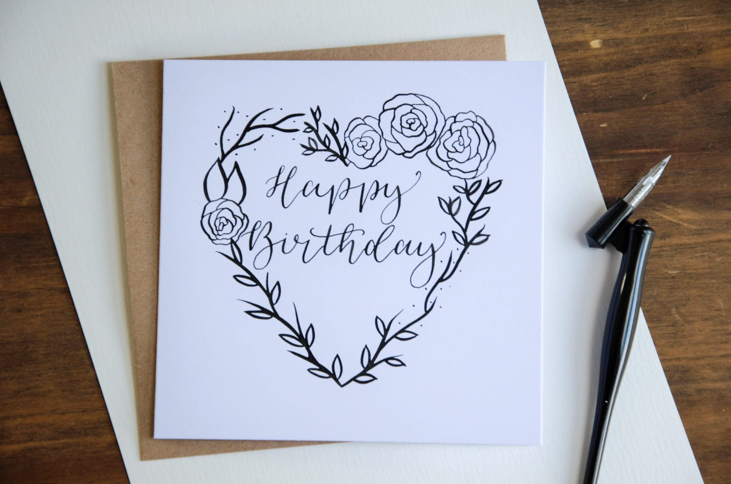 Birthday Card Happy Birthday Card Calligraphy Card Hand Drawn