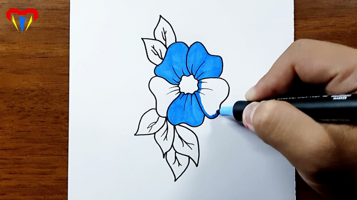 BLUE FLOWER drawing - easy drawing - simple, beautiful, cute, picture, step  by step how to draw