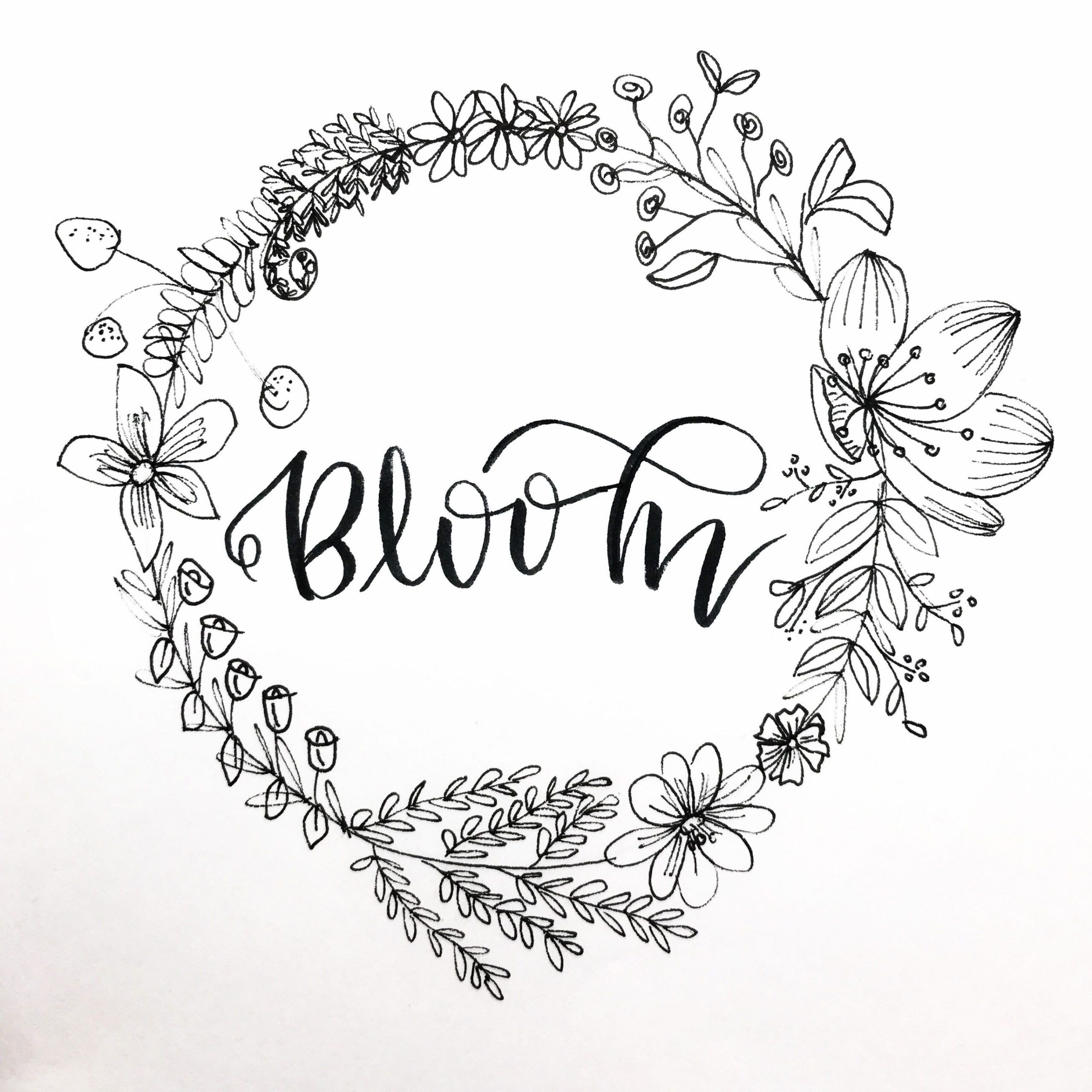 Botanical wreath  Wreath drawing, Hand lettering, Floral drawing