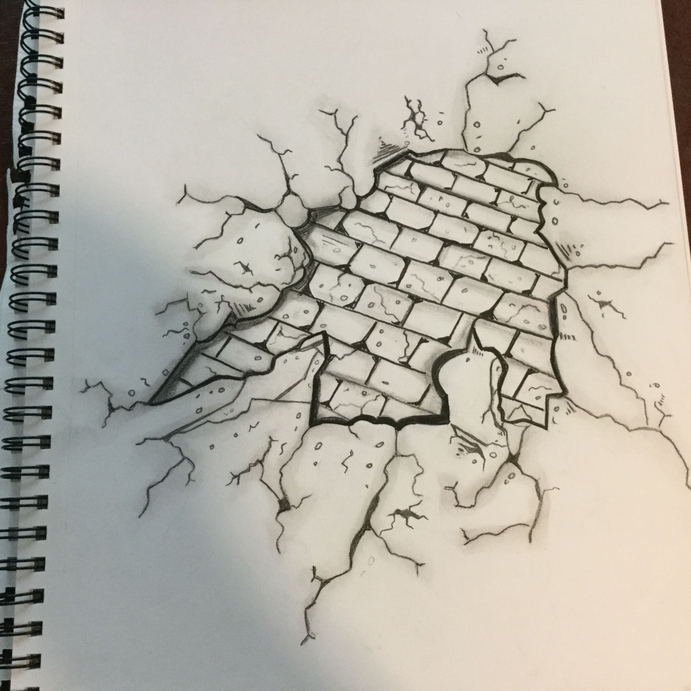 broken brick wall drawing