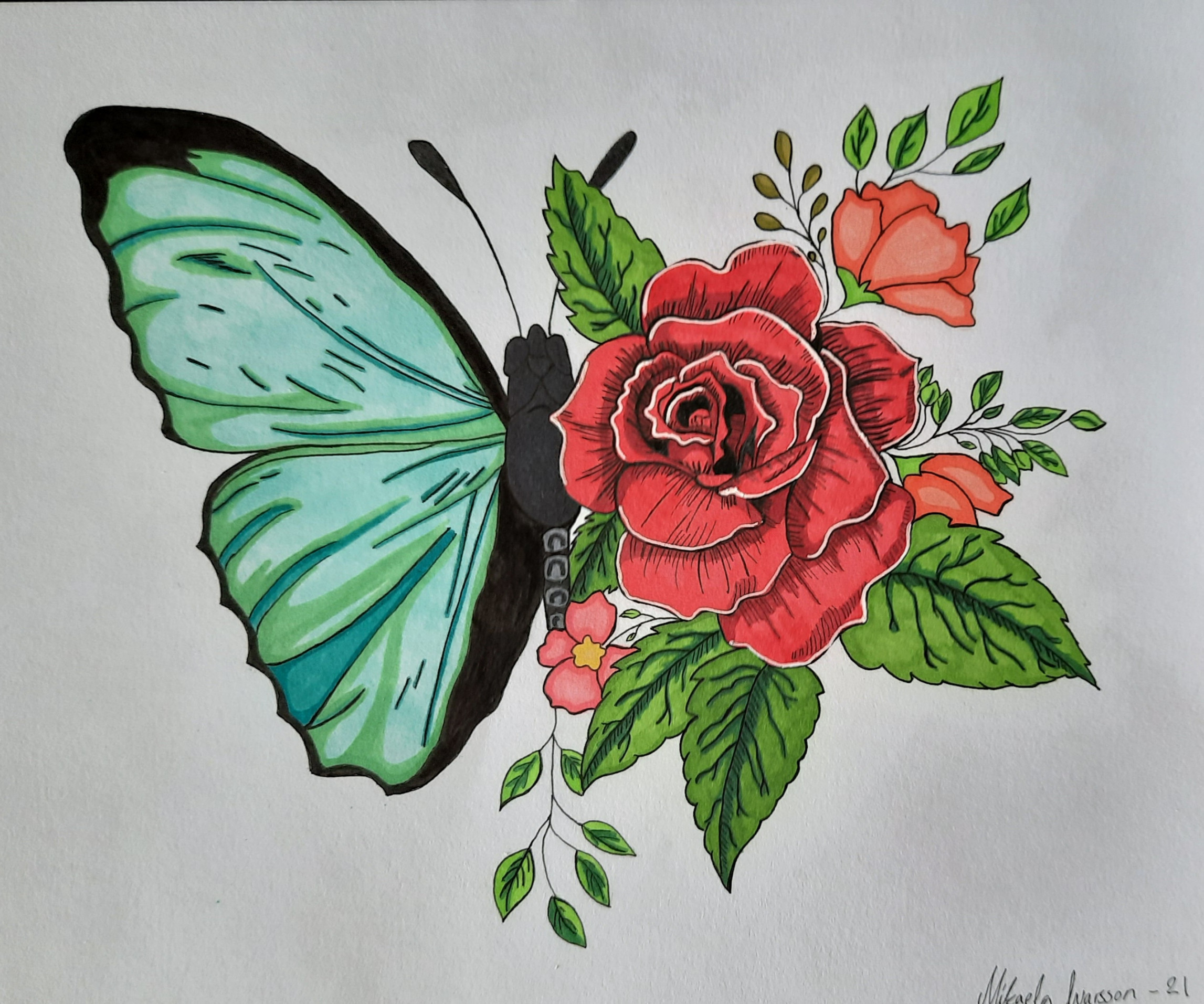 Butterfly/Rose drawing by Mikaelaivarsson on DeviantArt