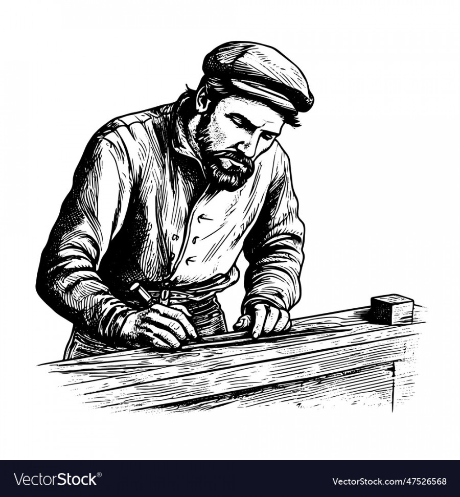 Carpenter drawing isolated hand drawn engraved Vector Image