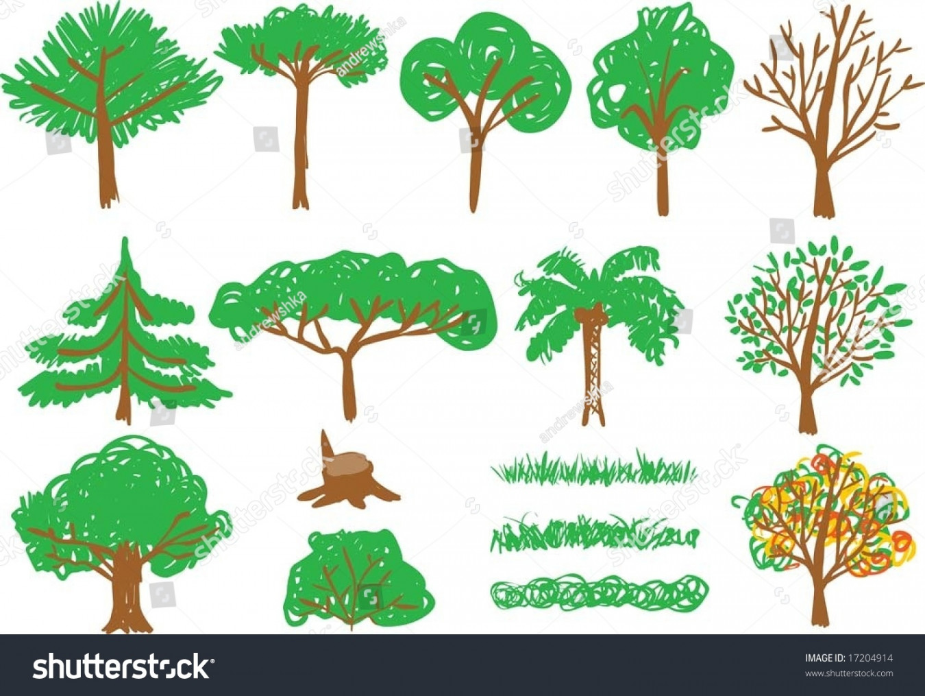 Childrens Drawing Tree Grass: Stock-Vektorgrafik (Lizenzfrei