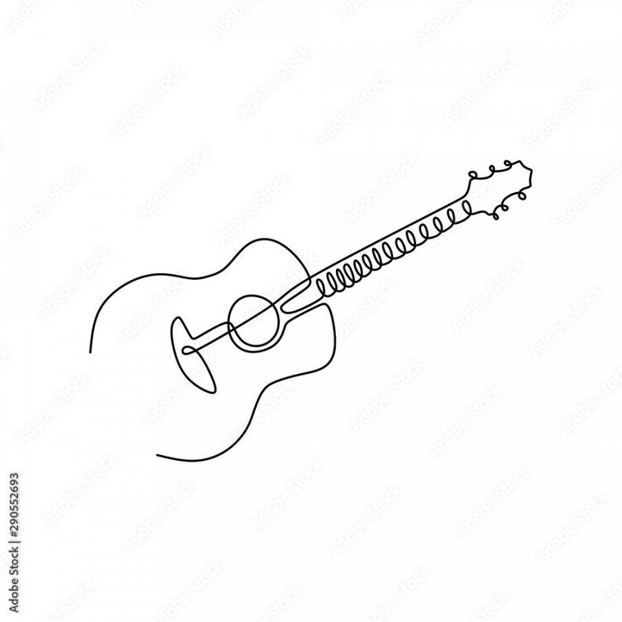 continuous line drawing acoustic guitar music instrument vector