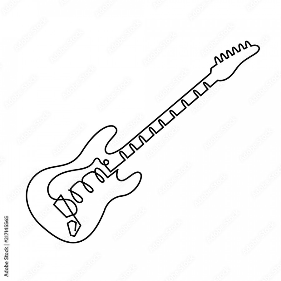 continuous line drawing of Electric guitar icon