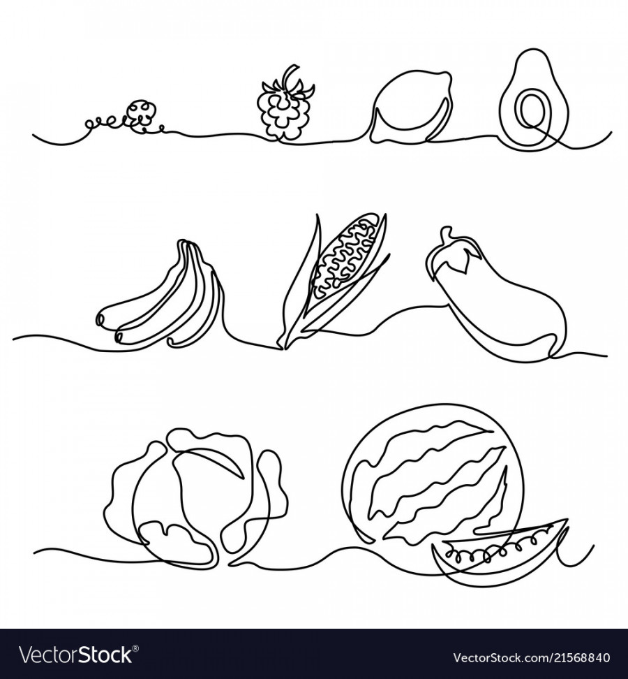 Continuous one line drawing vegetables different s