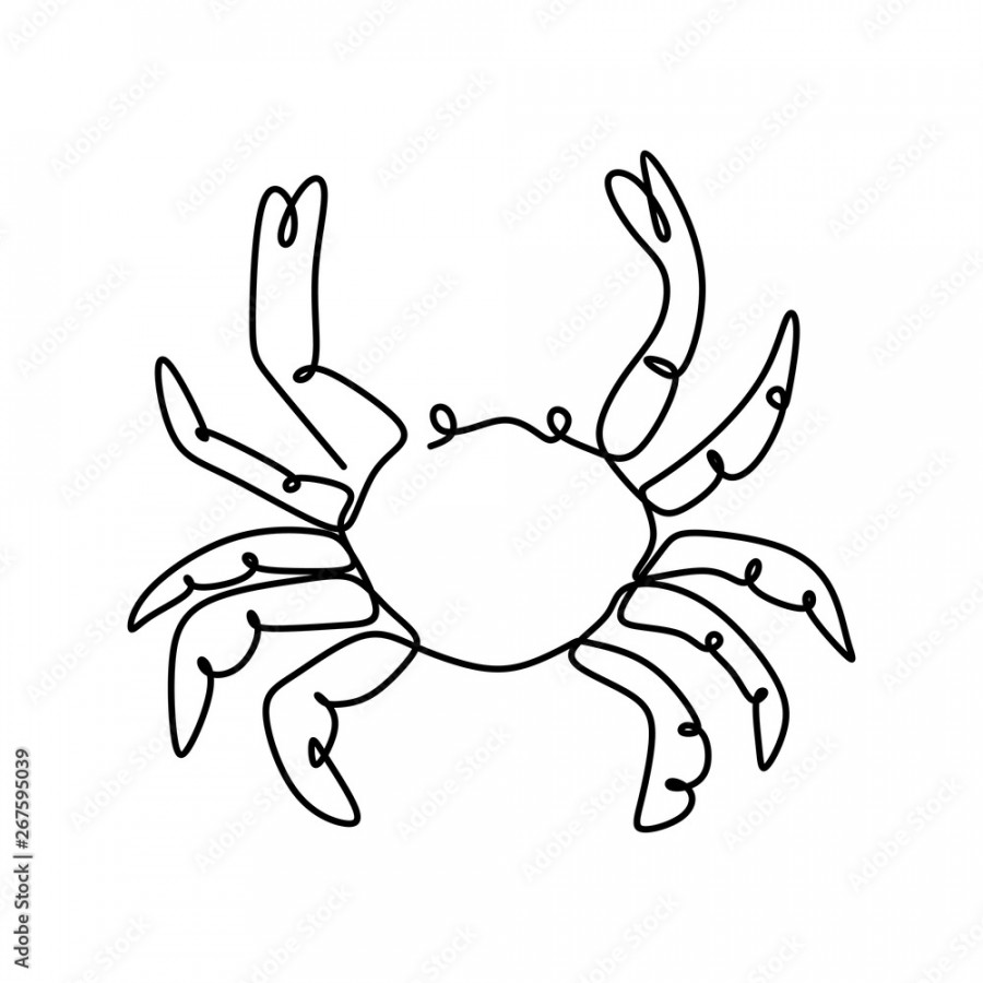 Crab one line drawing minimalist design continuous style Stock