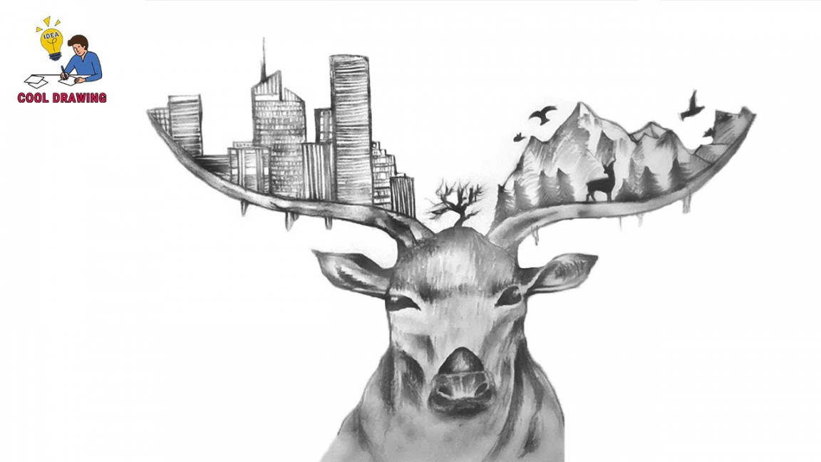 Creative Drawing Ideas  Creative Deer Drawing  Creative Scenery Drawing   Pencil sketch drawing