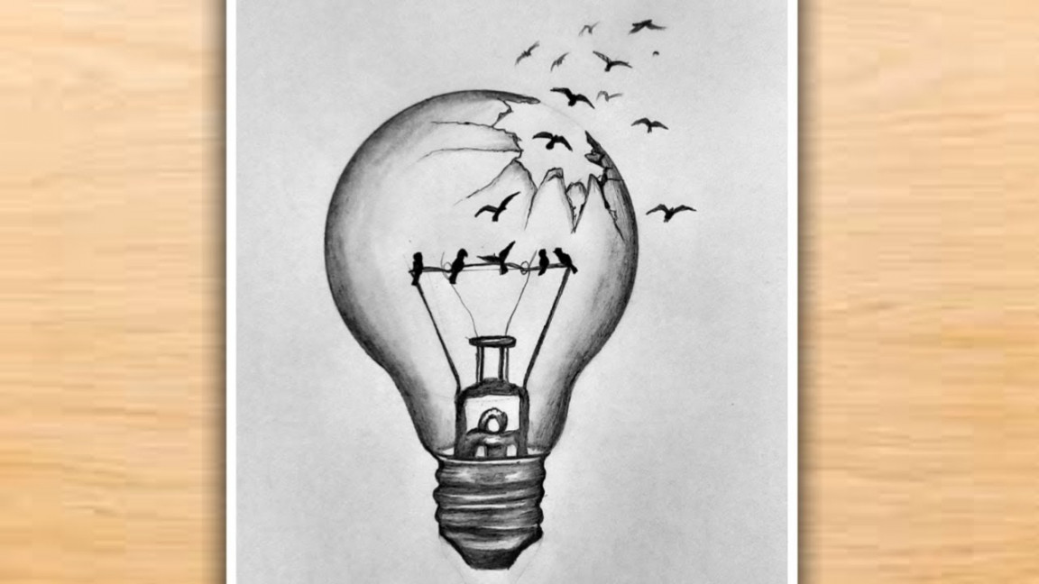 Creative Light Bulb Drawing  Easy Pencil Sketch Drawing  Pencil Drawing   Birds Flying inside bulb