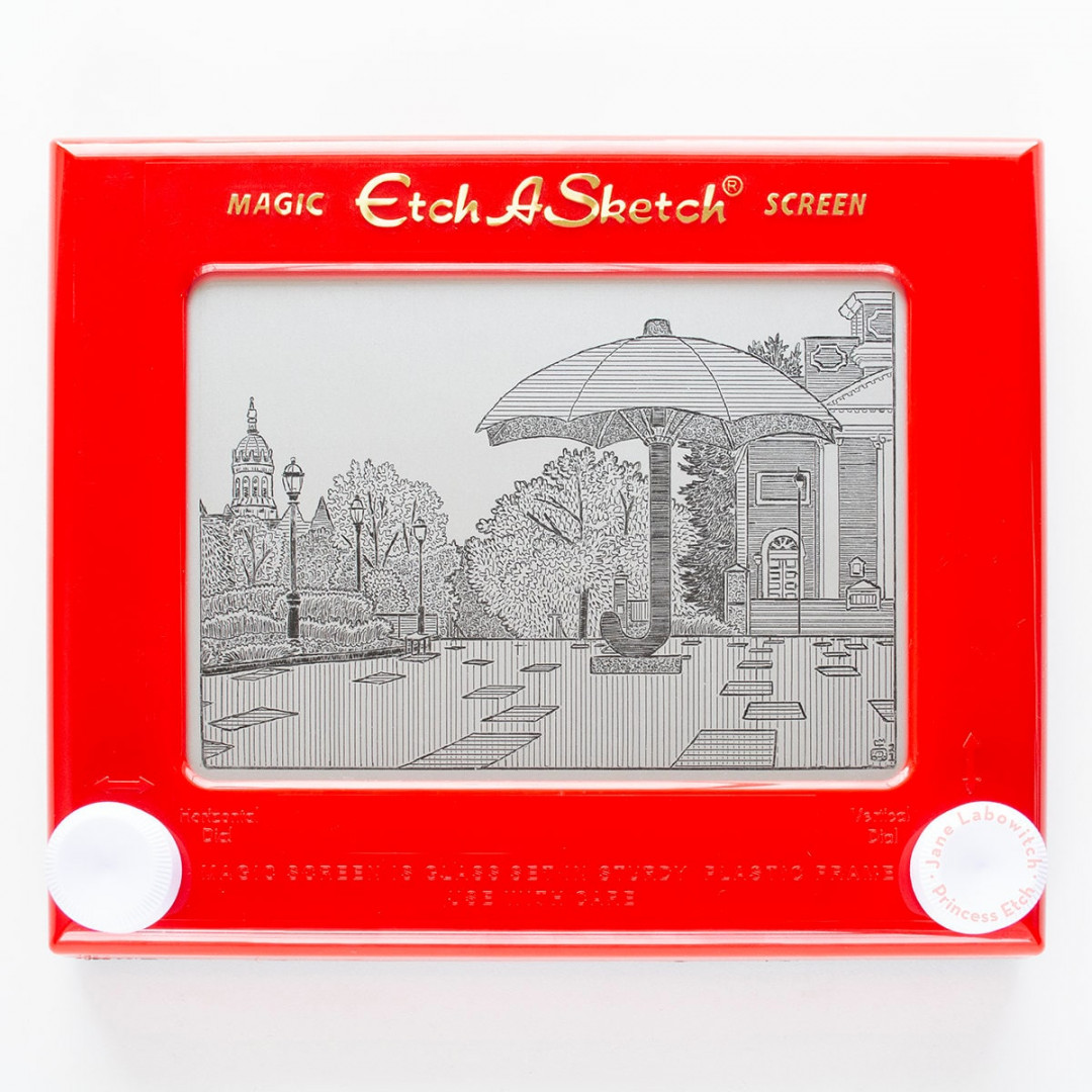 Custom Etch A Sketch Kunst Skyline Stadtbild Landschaft Nachricht