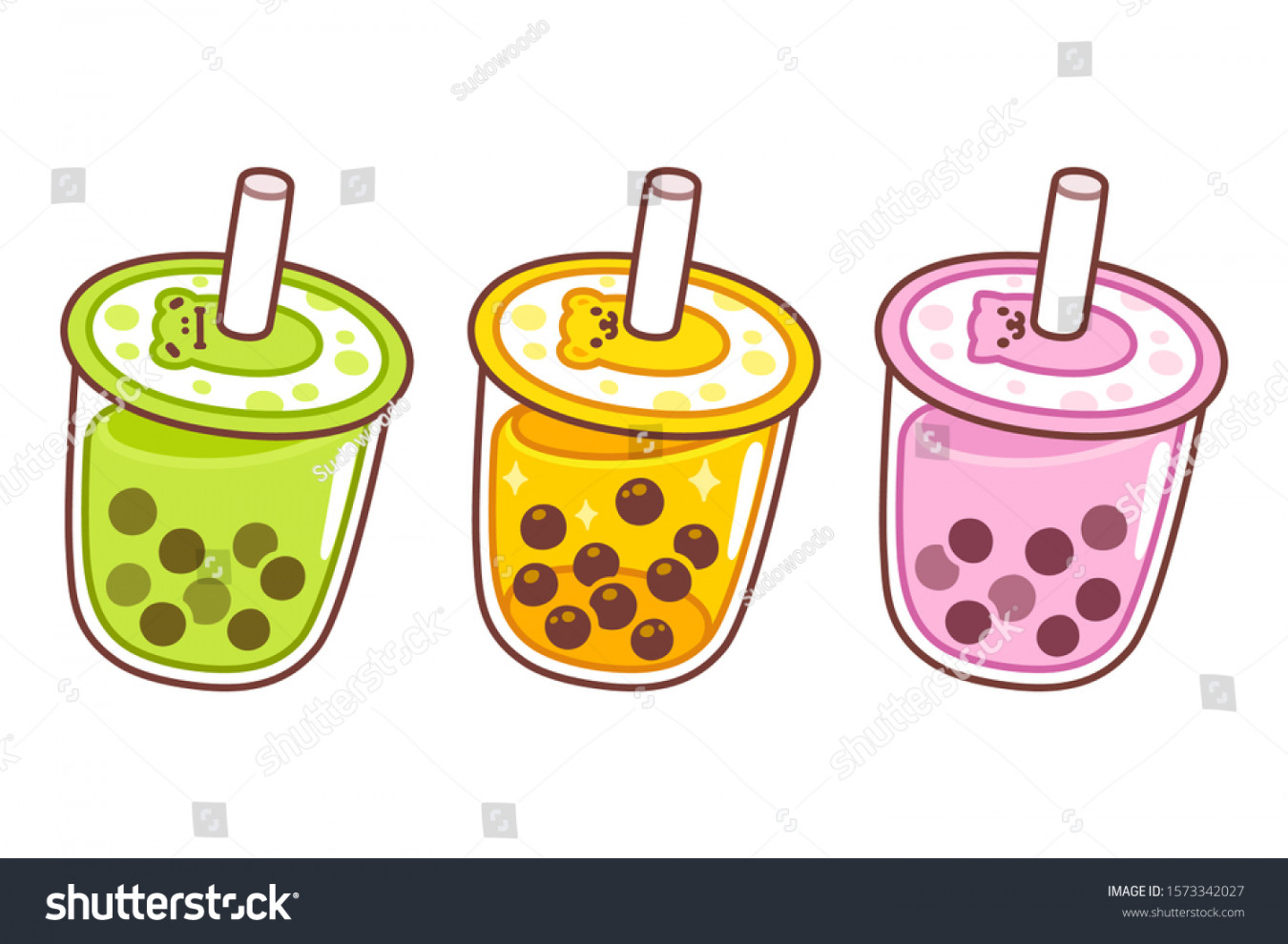 Cute Cartoon Bubble Tea Cups Drawing: Stock-Vektorgrafik