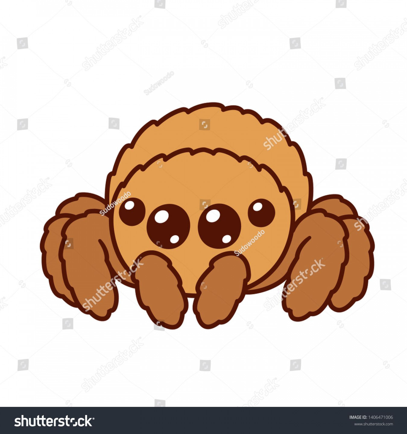 Cute cartoon fluffy spider with big shiny eyes