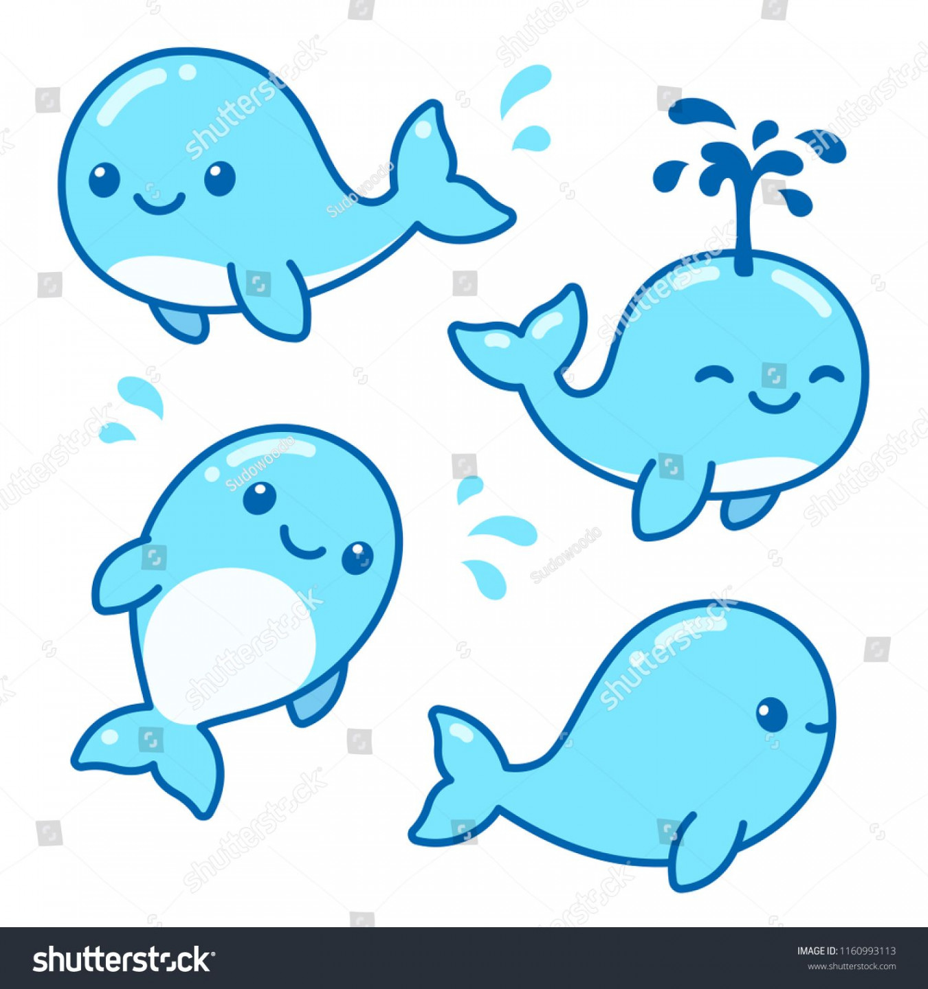 Cute cartoon whales drawing set