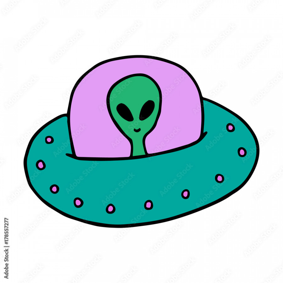 Cute colorful ufo, flying saucer vector illustration doodle