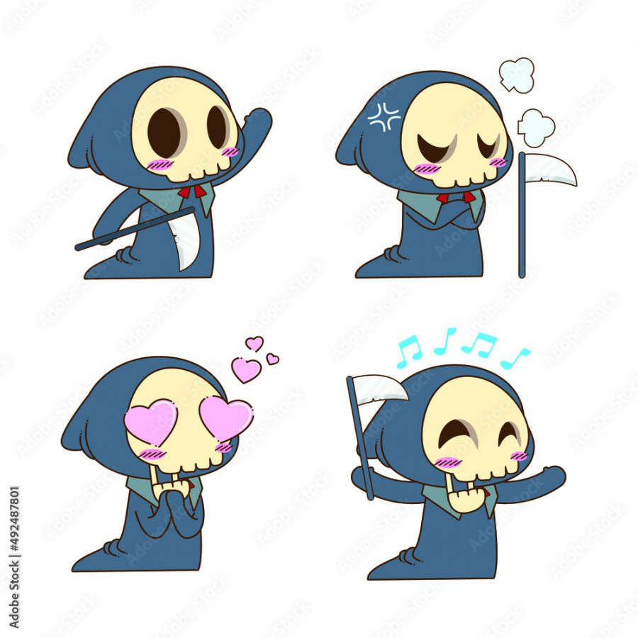 cute grim reaper drawing cartoon, grim reaper halloween sticker