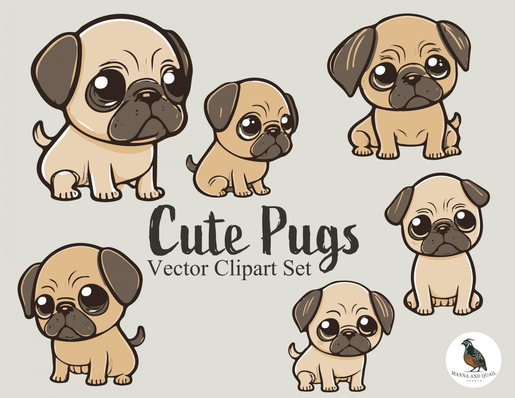 Cute Pugs Clipart  PNG Ai Svg Clipart Sheets  Pug SVG Clipart  Cute Dog  Clipart  Cartoon Pug SVG  Instant Download  Printable Clipart